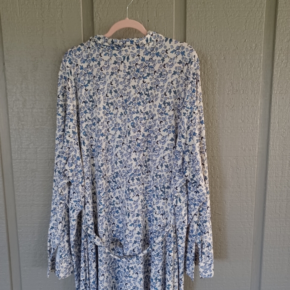 Eloquii Women Floral Print Midi Shirt Dress Size 28 Preppy Tie Waist Long Sleeve - Picture 6 of 13